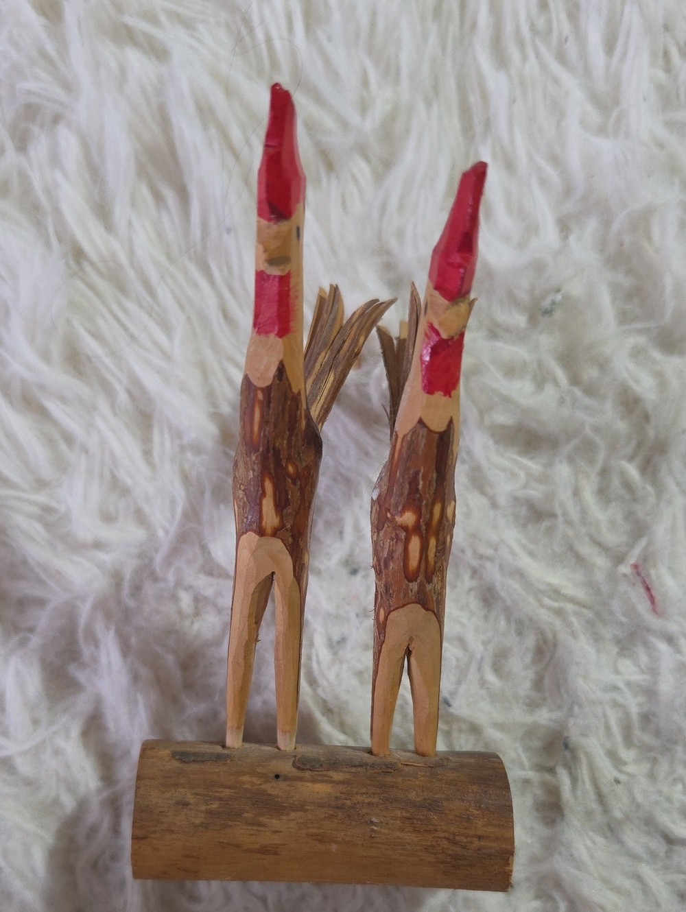 Handcrafted Wooden Bird Pair in Red Accent - Unbranded